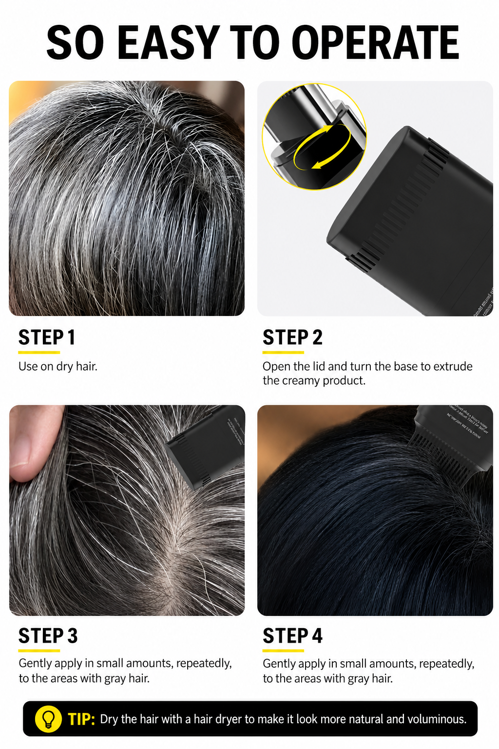 Waterproof Grey Root Cover Up Stick – Instant Hair Color Touch-Up